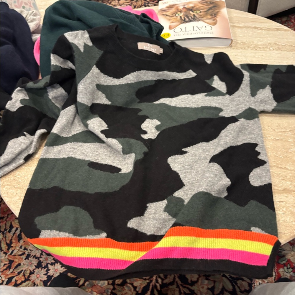 Brodie Cashmere Camouflage Sweater with Vibrant Stripes